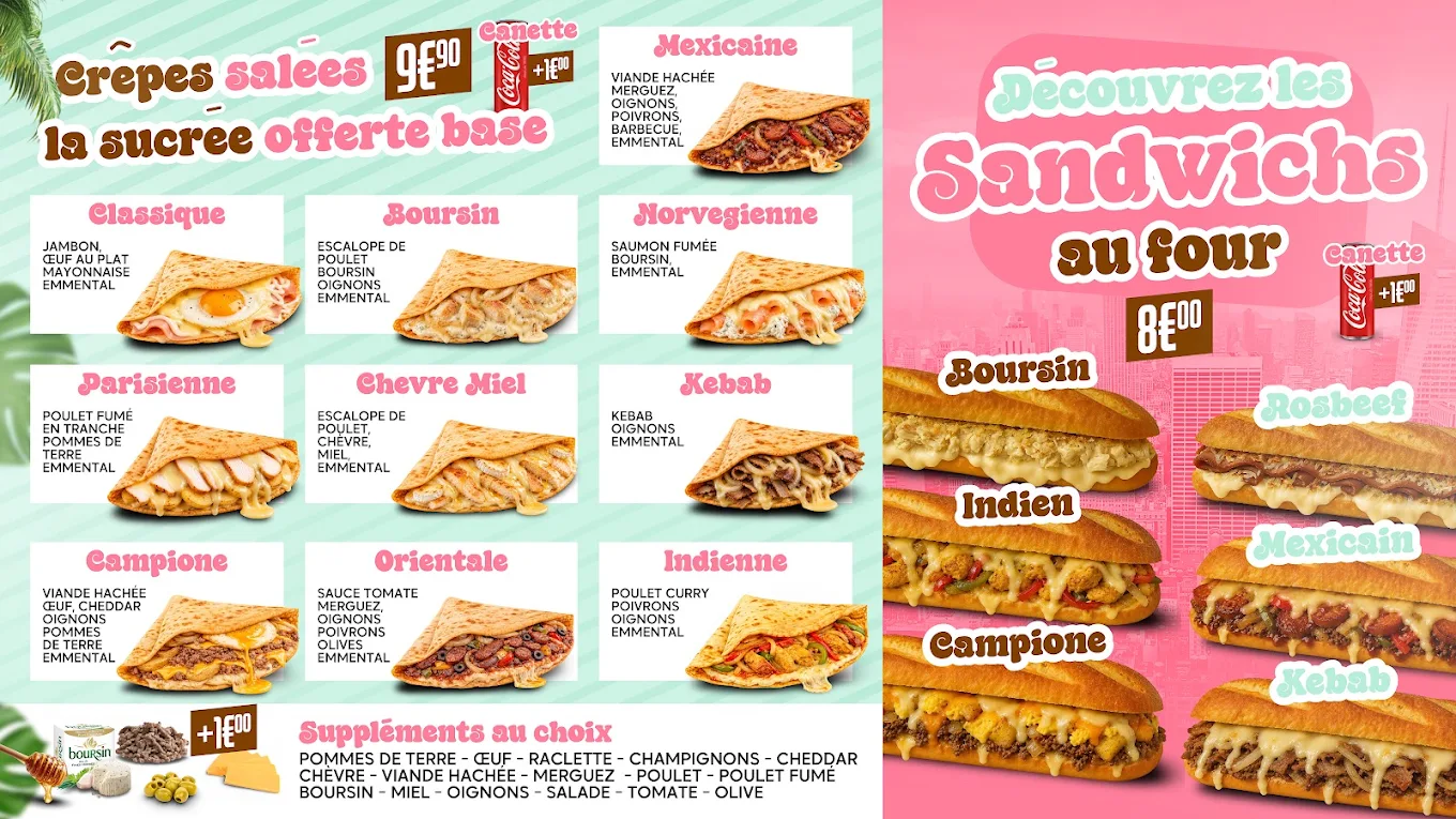 Planche menu : crêpes salées et sandwichs au four